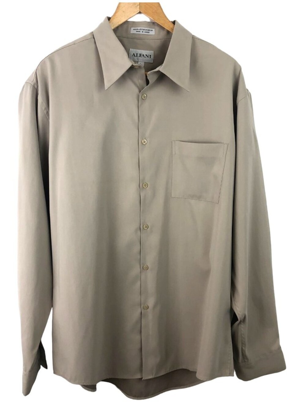 Alfani Mens Size Large Light Brown Long Sleeve Button Up Collared Shirt